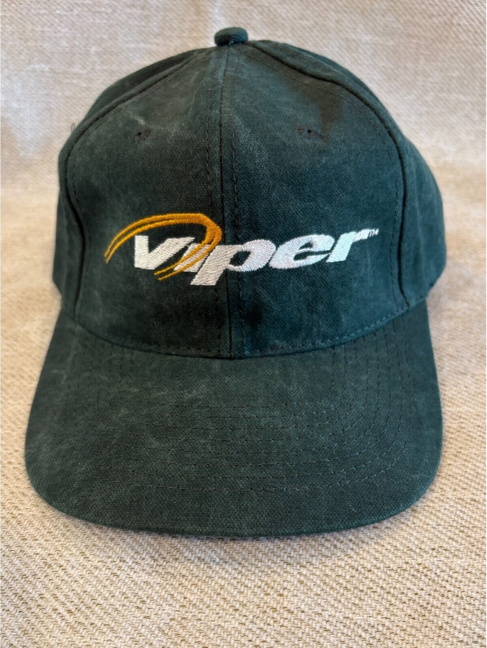 Vintage 90s Viper Racing Embroidered Dad Hat Washed Dark Green Moleskin VTG